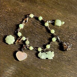 Jade‎ & 925 Sterling Silver Charm Bracelet - Luck & Fortune Theme